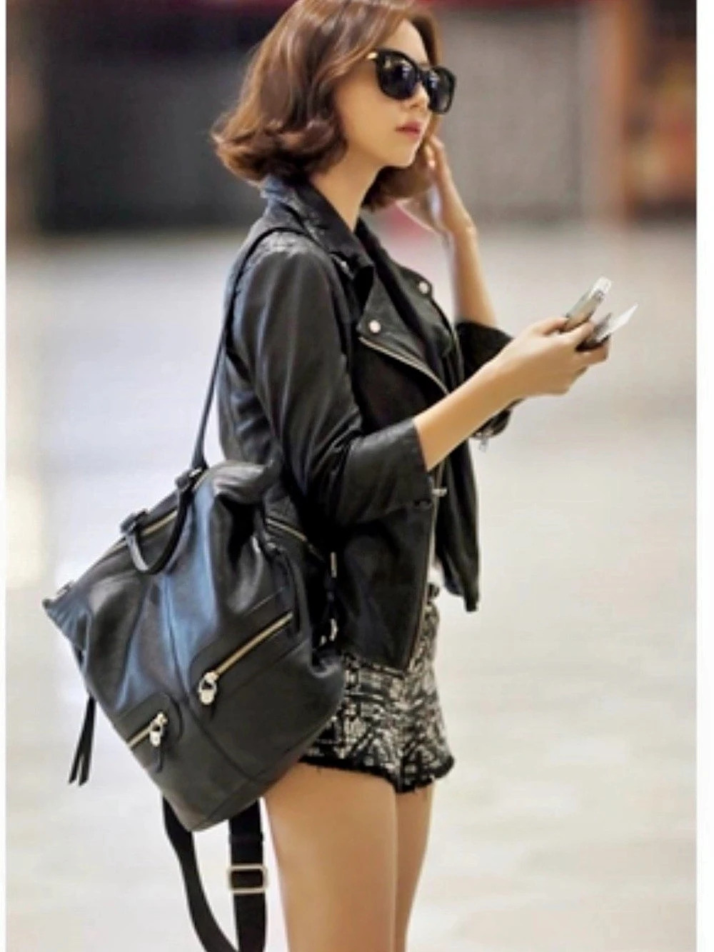orYANY Holly Black Pebbled Leather Backpack - Multi Pockets